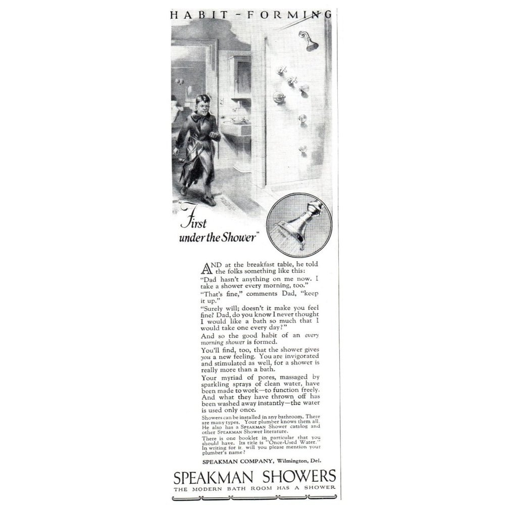 1924 Speakman Showers Showerhead Vintage Print Ad Boy Running Wall Art Photo
